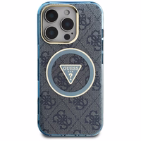 Guess IML Metal Glitter 4G Circle Triangle Magnetinis dėklas telefonui iPhone 16 Pro Max - mėlynas