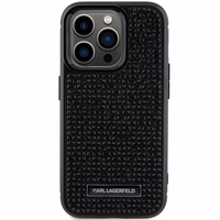 Karl Lagerfeld Rhinestone Logo Metal Plate Dėklas telefonui iPhone 15 Pro Max - juodas