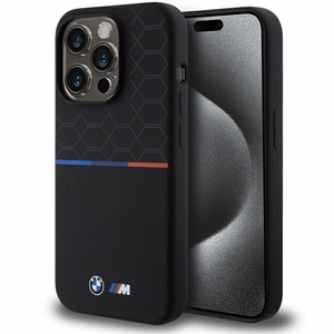 BMW M silikoninis raštas magnetinis dėklas telefonui iPhone 15 Pro - juodas