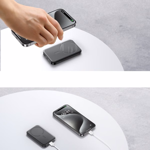 Mini magnetinė išorinė baterija Joyroom JR-W020 5000mAh USB-A USB-C 20W (juoda) + USB-C / USB-C laidas