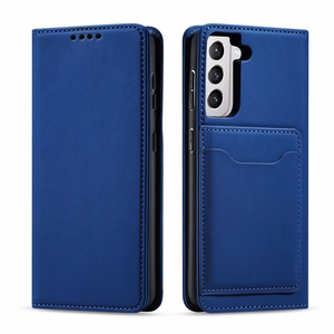 Magnetinis kortelių dėklas Samsung Galaxy S22 + (S22 Plus) piniginė kortelių laikiklis mėlynas