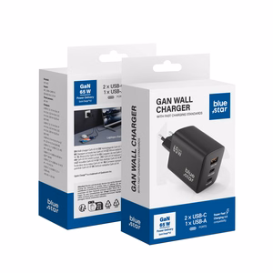 BLUE STAR kelioninis įkroviklis GaN 4A 65W 2 x Type C + USB A PD QC4.0 VT-43 juodas