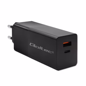 Qoltec 52382 GaN POWER PRO įkroviklis | 1xUSB tipo C | 1xUSB A | 100W | 5-20V | 1,5-5A | PD | Juoda