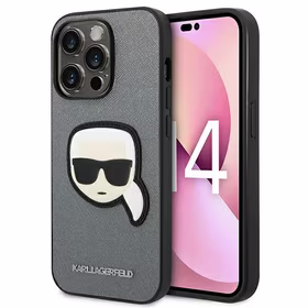 Karl Lagerfeld Saffiano Karl's Head Patch dėklas telefonui iPhone 14 Pro Max - sidabrinis