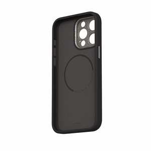 Moshi Napa MagSafe aukštos kokybės veganiškos odos dėklas, skirtas iPhone 15 Pro Max, „Midnight Black“ spalvos