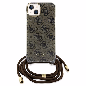 Guess Crossbody Cord 4G Print dėklas telefonui iPhone 15 / 14 / 13 - rudas