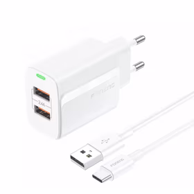 Foneng Sieninis įkroviklis EU63 - 2x USB - 12W su USB-C kabeliu baltas