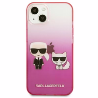 Karl Lagerfeld Gradient Ikonik Karl&Choupette dėklas iPhone 13 mini – rožinis