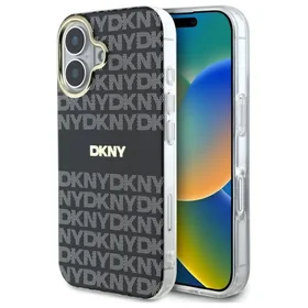 DKNY tekstūrinio rašto su juostele dėklas telefonui iPhone 16 - juodas