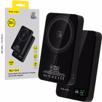 Blavec Išorinė baterija 10000mAh BJ-04 Plona 13,5mm - Type C - 22,5W magnetinė Magsafe 3 in 1 (PBBJ04-MC10B) juoda stiklas