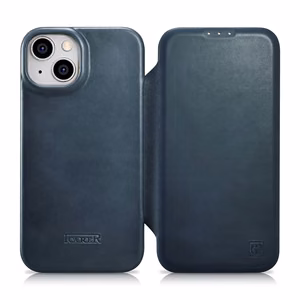 Чехол iCarer CE Oil Wax Premium Leather Folio для iPhone 14 Plus магнитный с откидной крышкой MagSafe синий