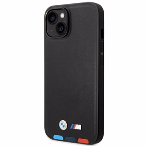 Dėklas BMW BMHMP14M22PTDK iPhone 14 Plus 6.7 "juodas / juoda Odinis Antspaudas Trispalvis Magnetinis