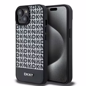 DKNY Odinis spausdintas raštas metalinis logotipas Magnetinis dėklas iPhone 15 / 14 / 13 - juoda