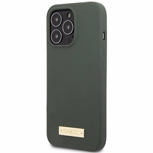 Guess Silikoninis Logo Plate Magnetinis dėklas iPhone 13 Pro / iPhone 13 - žalias