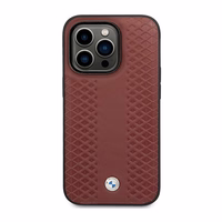 Dėklas telefonui BMW BMHCP14L22RFGR iPhone 14 Pro 6.1 - raudonas odinis diamantinio rašto
