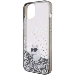 Karl Lagerfeld Skystas blizgučių Choupette dėklas iPhone 15 Plus - permatoma