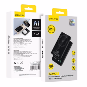Blavec Išorinė baterija 5000mAh BJ-04 Itin Plona 7,8mm - Type C - 22,5W magnetinė Magsafe 3 in 1 (PBBJ04-MC5B) juoda stiklas