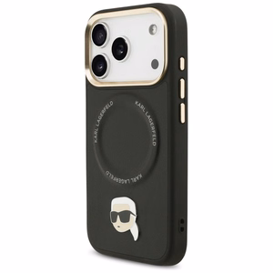 Karl Lagerfeld Big Strap Karl metalinio logotipo Magnetinis dėklas telefonui iPhone 17 Pro - juodas