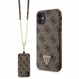 Guess GUHCN61P4TDSCPW dėklas iPhone 11 / Xr - rudas kryžminis 4G metalinis logotipas