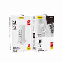 Dudao 5x USB įkroviklis su įmontuotu ES maitinimo kabeliu baltas (A5EU)