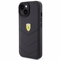 Ferrari dygsniuotas metalo logotipa dėklas iPhone 15 – juodas