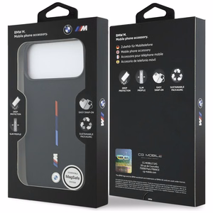 BMW M Silicon Tricolor Line MagSafe deklas iPhone 17 Pro Max - juodas