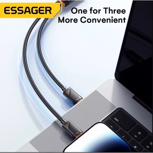 USB Laidas Essager Triple 3in1 juodas Type-C / Type-C / Lightning 120cm