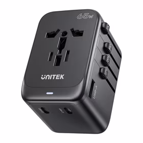 Maitinimo įkroviklis - Unitek 65W Universal Travel Adapter (P1122ABK01) | 1xUSB-A 3xUSB-C 1xAC