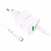 Įkroviklis Borofone BN7 20W USB-C/USB-A + USB-C to USB-C cable 1.0m baltas