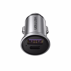 Vention dviejų prievadų USB A+A (30+30) automobilinis įkroviklis, pilkos spalvos mini aliuminio lydinio tipo