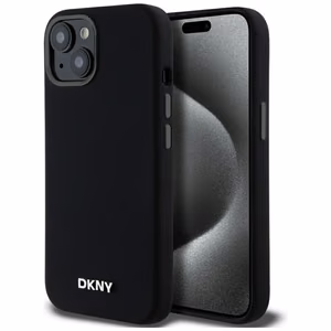 DKNY Skystas silikoninis mažas metalinis logotipas magnetinis dėklas telefonui iPhone 14/15/13 - juodas