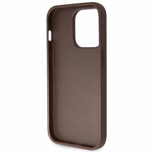 Guess GUHCP14LP4TDSCPW dėklas iPhone 14 Pro - rudas kryžminis 4G metalinis logotipas