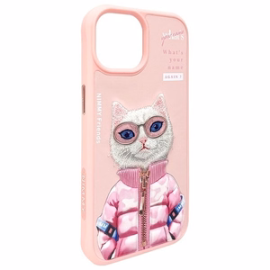 Nimmy Cool&Cute 2.0 katės dėklas iPhone 15 - rožinis