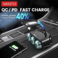 Automobilio cigarečių degiklio lizdo daliklis LM21 - 3 lizdai + USB + Type C - QC 3.0 PD 3A 122W su ekranu ir laidu