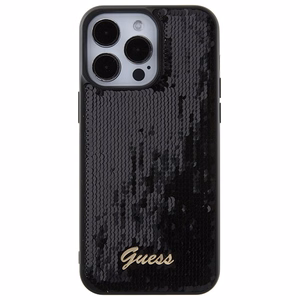 Guess Sequin Script Metal dėklas telefonui iPhone 15 Pro Max - juodas