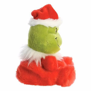 Grinch Palm Pals ekologiškas sėdintis pliušinis žaislas su Kalėdų Senelio kostiumu, 13 cm
