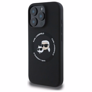 Karl Lagerfeld KLHMP16XSKCHTCK iPhone 16 Pro Max 6.9" kietasis silikoninis dėklas telefonui su Karl & Choupette spauda ir Magnetine MagSafe funkcija, juodas