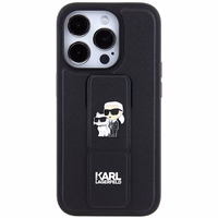 Karl Lagerfeld Gripstand Saffiano Karl&Choupette Pins dėklas telefonui iPhone 14 Pro - juodas