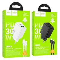Įkroviklis telefonui Hoco USB A + USB C QC3.0 PD AFC 3A 30W + kabelis USB C į USB C N71 baltas