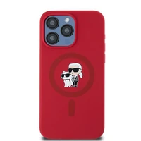 Karl Lagerfeld Silikoninis Karl&Choupette Ring MagSafe dėklas iPhone 15 Pro Max - raudonas