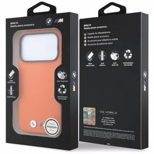 BMW M Quadrille Kevlar Metal Logo MagSafe dėklas, skirtas iPhone 17 Pro / 18 Pro – oranžinis
