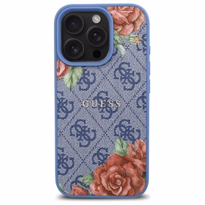 Guess 4G gėlių rašto Magnetinis dėklas iPhone 16 Pro - mėlynas