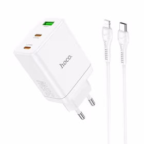Įkroviklis Hoco N33 + "USB-C (Type-C) to Lightning Cable" (2xUSB-C;1xUSB 35W) baltas