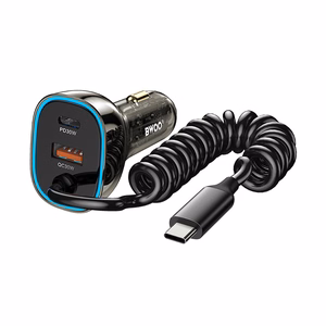 BWOO CC96C 30W PD car įkroviklis 1x USB-C 1x USB port with USB-C laidas pilkas