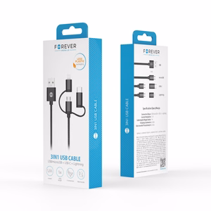 "Forever 3in1" kabelis USB - "Lightning" + USB-C + microUSB 1,0 m 1,5A juodas
