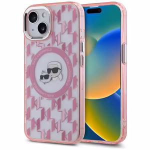 Karl Lagerfeld IML Monogram Karl & Choupette Head MagSafe Чехол iPhone 15 Plus - розовый