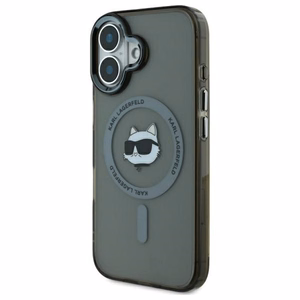 Karl Lagerfeld IML Metal Choupette Head Magnetinis iPhone 16 Plus dėklas - juodas