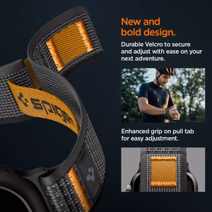 Spigen Athlex Air 2 dirželis Apple Watch 8 / 9 / 10 / 11 / SE / Ultra (44 / 45 / 46 / 49 mm) juodas / oranžinis
