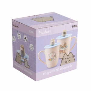 Pusheen – keraminis puodelis su silikoniniu dangteliu ir 3D figūrėle, 350 ml