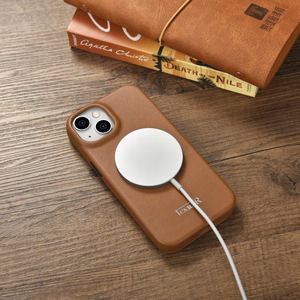 iCarer CE Premium odinis folio dėklas iPhone 14 Plus su MagSafe magnetiniu flipu - brūdas
